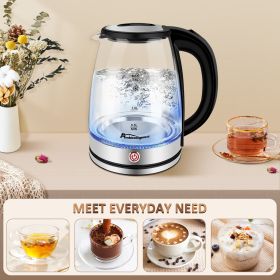 Electric Kettle Keep Warm, 1.8L Glass Tea Kettle, Hot Water Boiler With LED Light, Auto Shut-Off & Boil Dry Protection, Stainless Steel