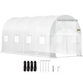 Walk-in Tunnel Greenhouse, 15 x 7 x 7 ft Portable Plant Hot House w/ Galvanized Steel Hoops, 1 Top Beam, Diagonal Poles