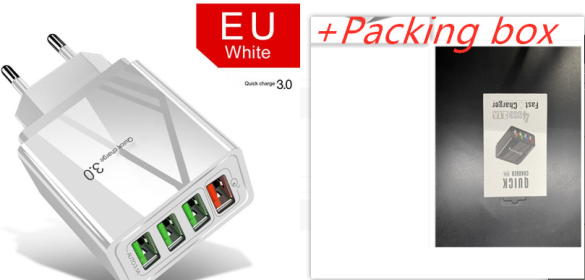 Illuminated 4USB Mobile Phone Charger 3A Charging Head (Option: White Box packaging-EU)