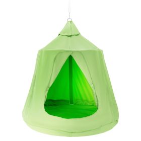 Hanging Tree Tent, 330 LBS Capacity Hanging Tent Swing for Indoor and Outdoor Hammock Sensory Swing Chair w/LED Lights String, Inflatable Base (Color: Green, Type: Fully Enclosed)