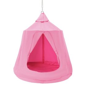 Hanging Tree Tent, 330 LBS Capacity Hanging Tent Swing for Indoor and Outdoor Hammock Sensory Swing Chair w/LED Lights String, Inflatable Base (Color: Pink, Type: Fully Enclosed)