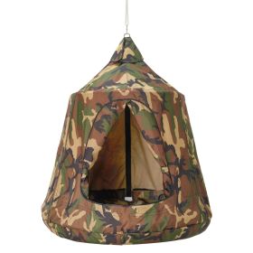 Hanging Tree Tent, 330 LBS Capacity Hanging Tent Swing for Indoor and Outdoor Hammock Sensory Swing Chair w/LED Lights String, Inflatable Base (Color: Camouflage, Type: Fully Enclosed)