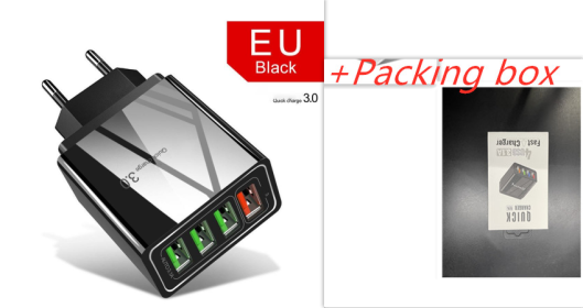 Illuminated 4USB Mobile Phone Charger 3A Charging Head (Option: Black Box packaging-EU)